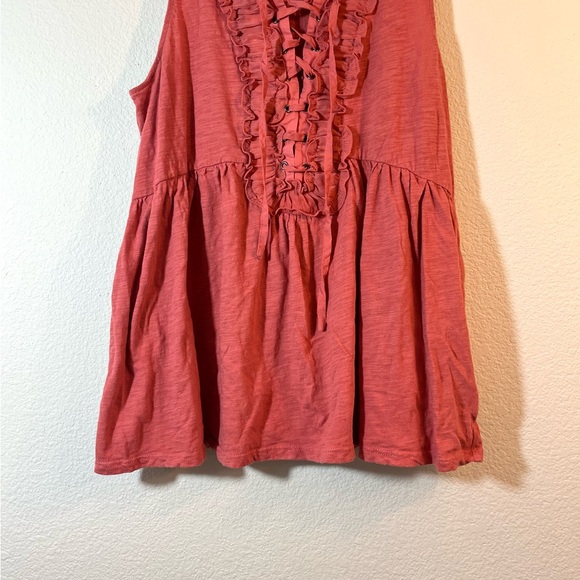 Anthropologie Deletta Ruffle Tank Coral Pink Anthro Lace Up Flowy Cottage Boho S - Picture 8 of 12